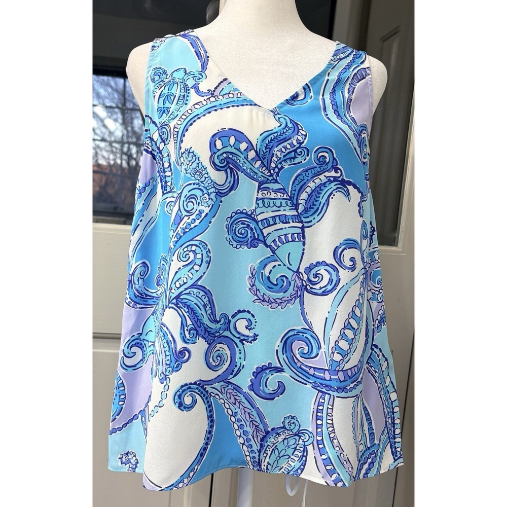 Lilly Pulitzer Cipriani silk tank top Size Small Searulean Blue Test‎ the Water